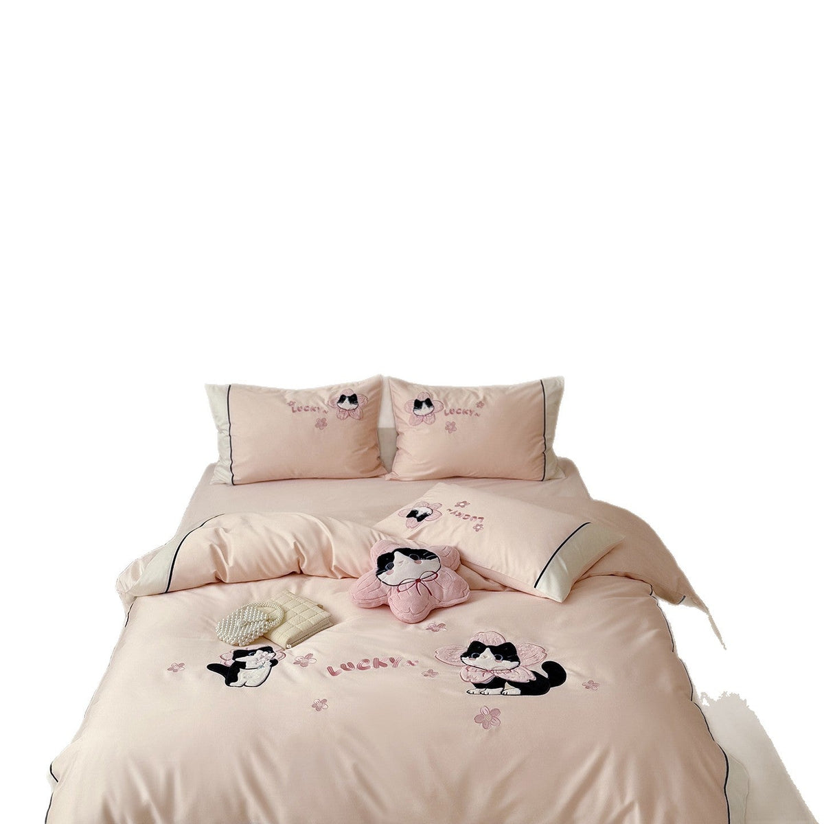 Bedding set with embroidered cat appliqués and soft cotton satin — product view 5