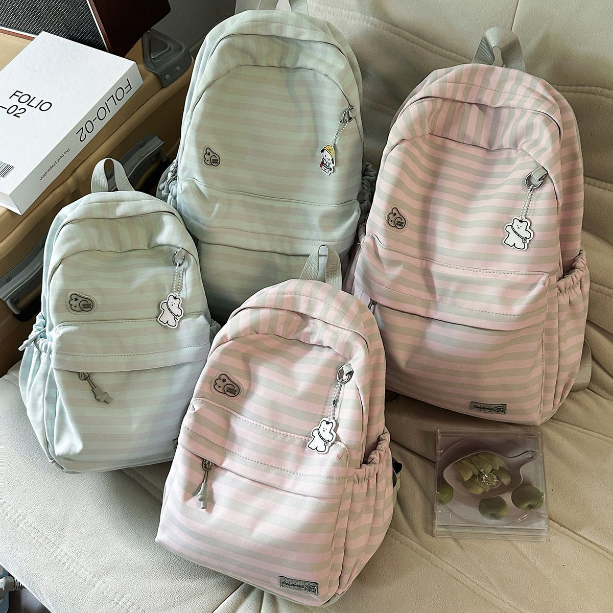 Cute Cartoon Design Striped Backpack LoungeYard — product view 4