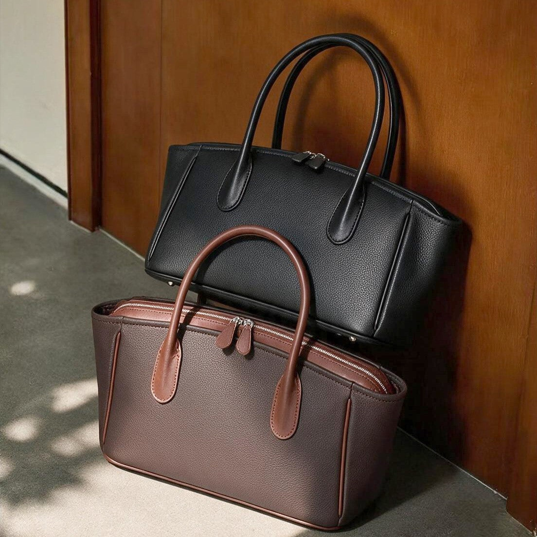 Compact Structured Tote Satchel with Dual Rounded Handles and Removable Shoulder Strap — product view 2