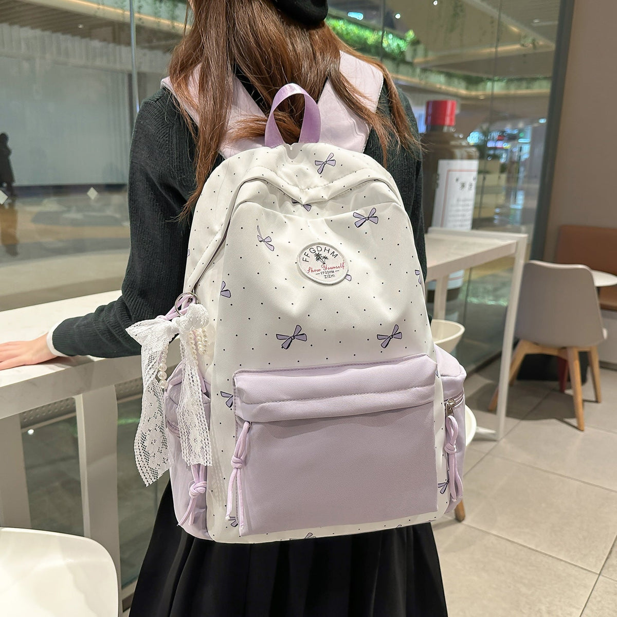 Stylish Bow-Embellished Casual Backpack LoungeYard — product view 1