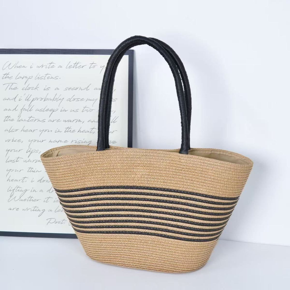 Beach bag with elegant stripe pattern and sturdy shoulder straps LoungeYard — product view 3