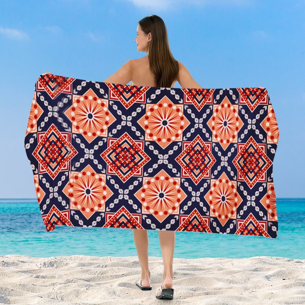 Beach blanket with exclusive geometric tribal design LoungeYard — product view 2