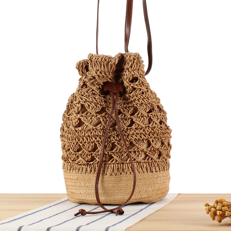 Designer Backpack Made of Natural Weave with Leather Accents LoungeYard — product view 6