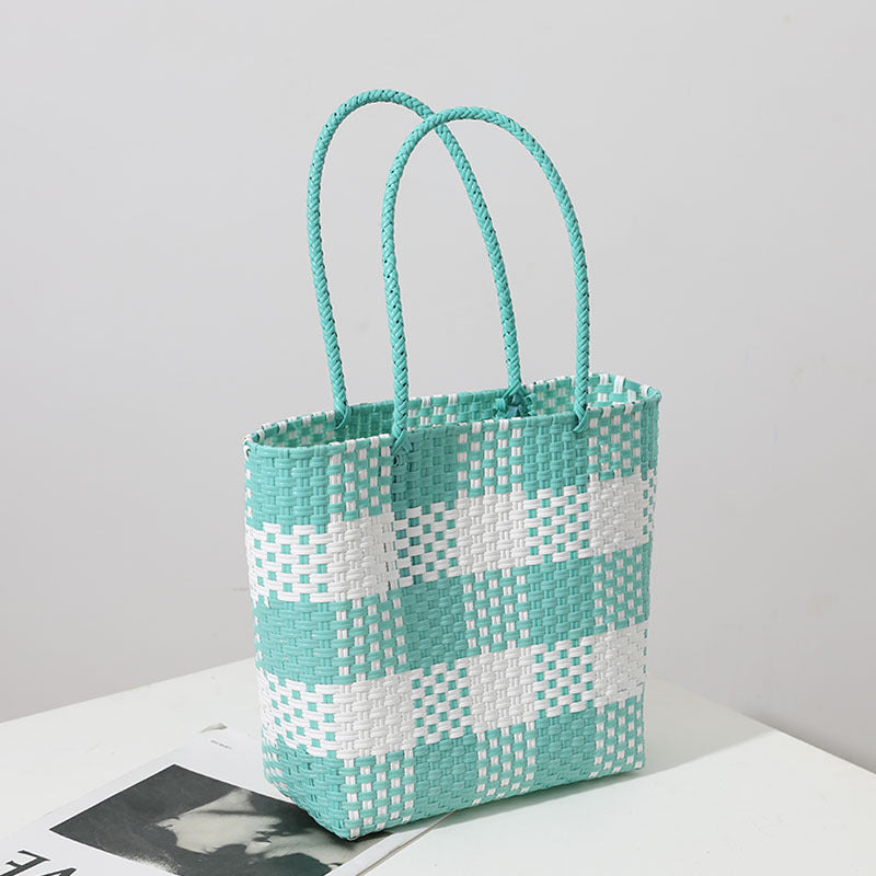 Handmade basket bag in modern check pattern LoungeYard — product view 4