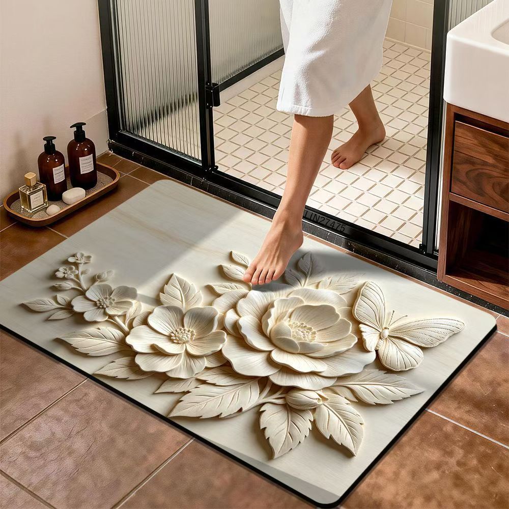 Premium Floral Design Bath Mat Bowlift — product view 5