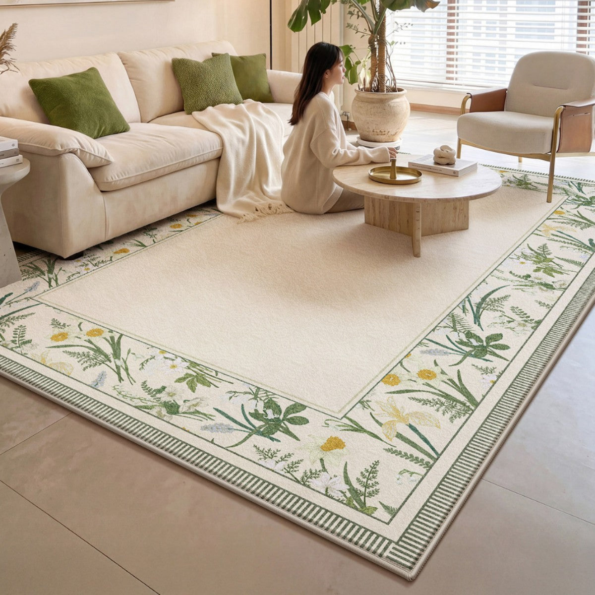 Floral Pattern Area Rug Bowlift — product view 1