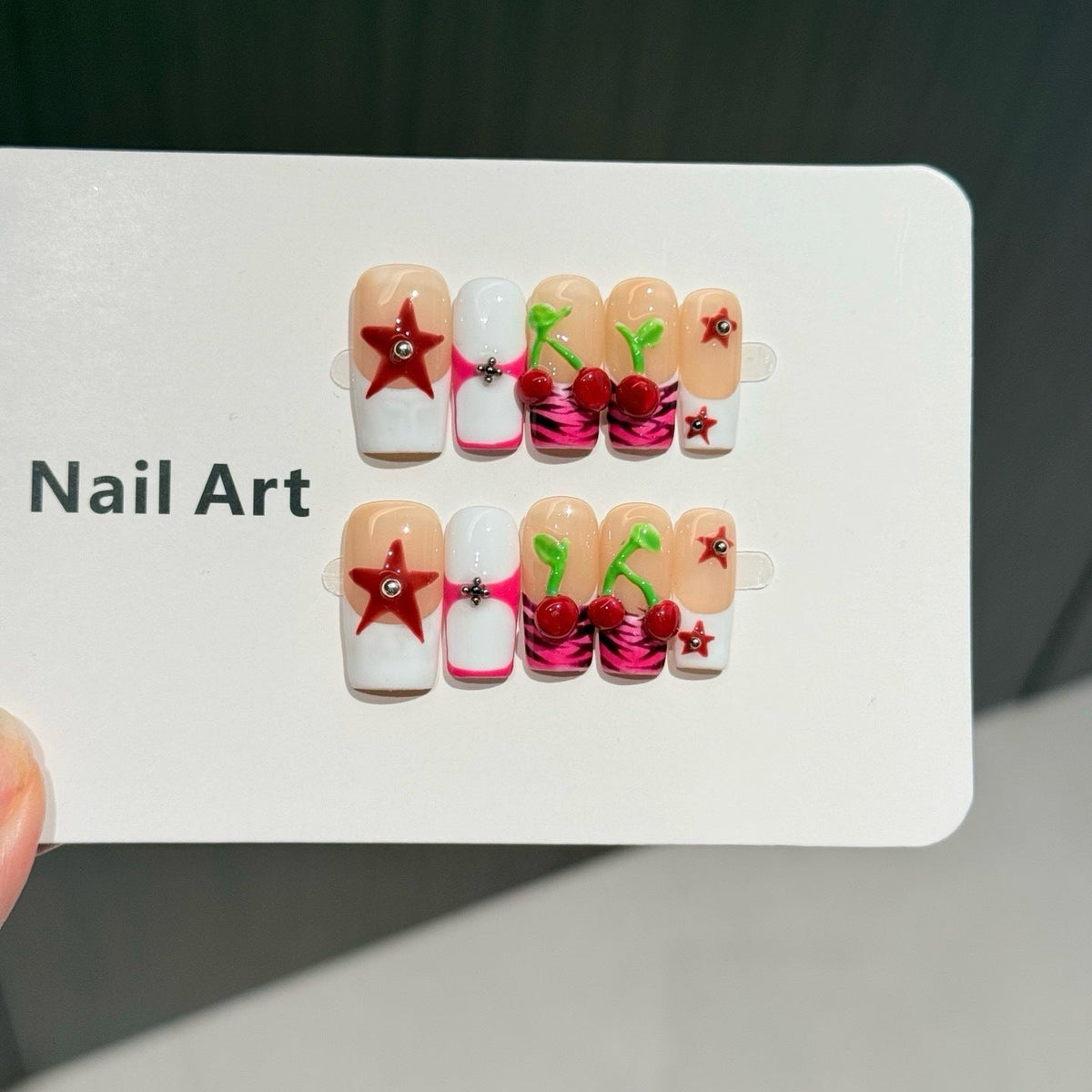 Creative Cherry-Themed Press-On Nail Set — product view 3