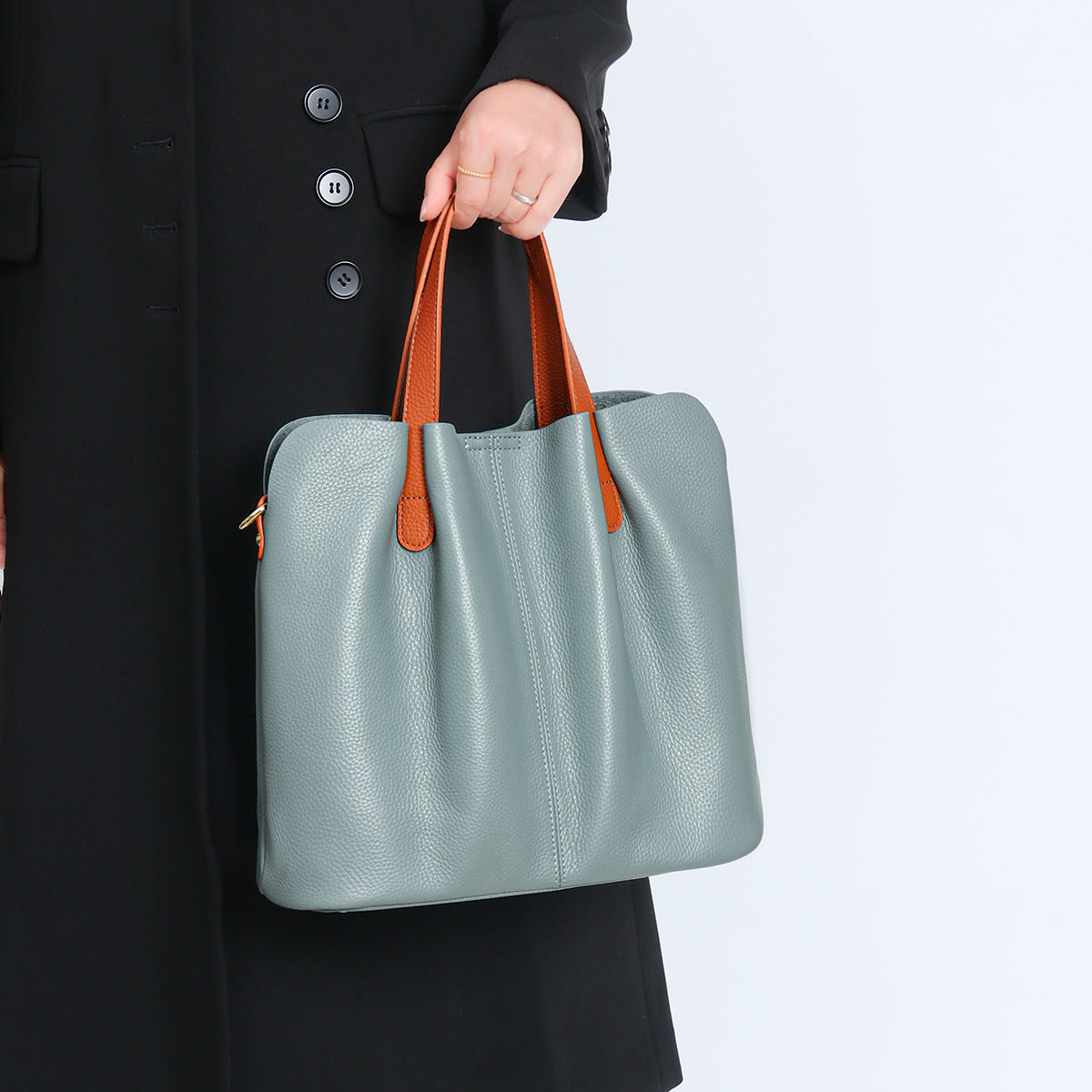 Pebbled Leather Work Tote with Contrast Top-Handles — product view 3