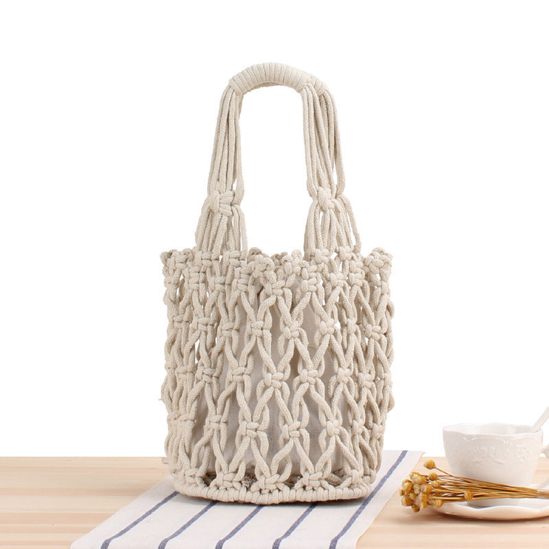Macrame Tote Bag with Modern Mesh Design LoungeYard — product view 1
