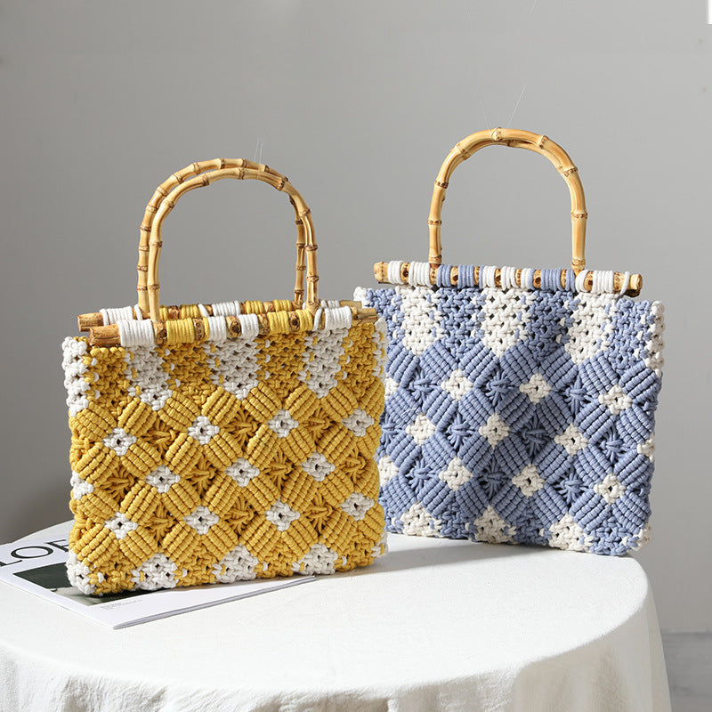 Stylish, Braided Handbag with Unique Checkered Pattern LoungeYard — product view 3