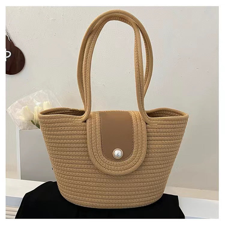 Fashionable basket bag with pearl clasp LoungeYard — product view 2