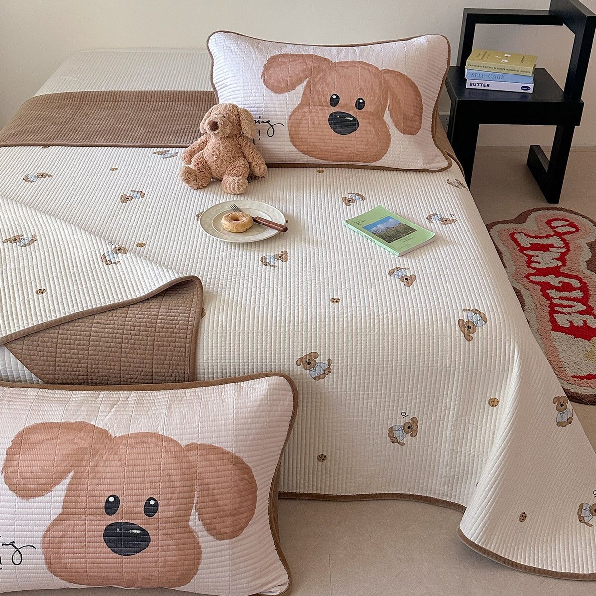 Children's bed set with quilted pillow set, mattress pad, and minky cuddle blanket — product view 1