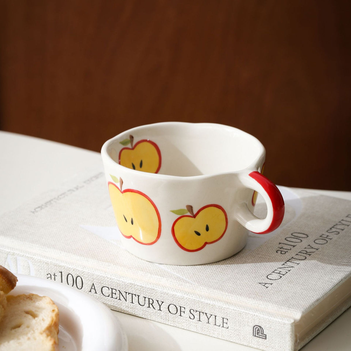 Ceramic mug with hand-painted banana illustration and round handle — product view 6