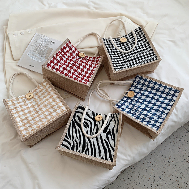 Houndstooth Patterned Canvas Tote Bag — product view 2