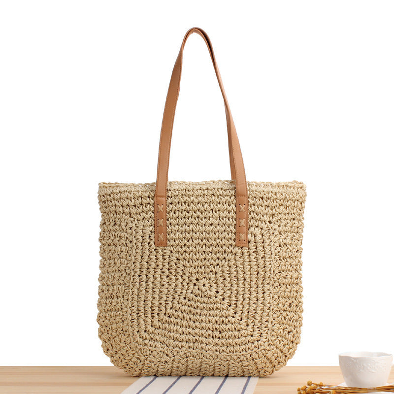 Natural bast shoulder bag with leather handles LoungeYard — product view 5
