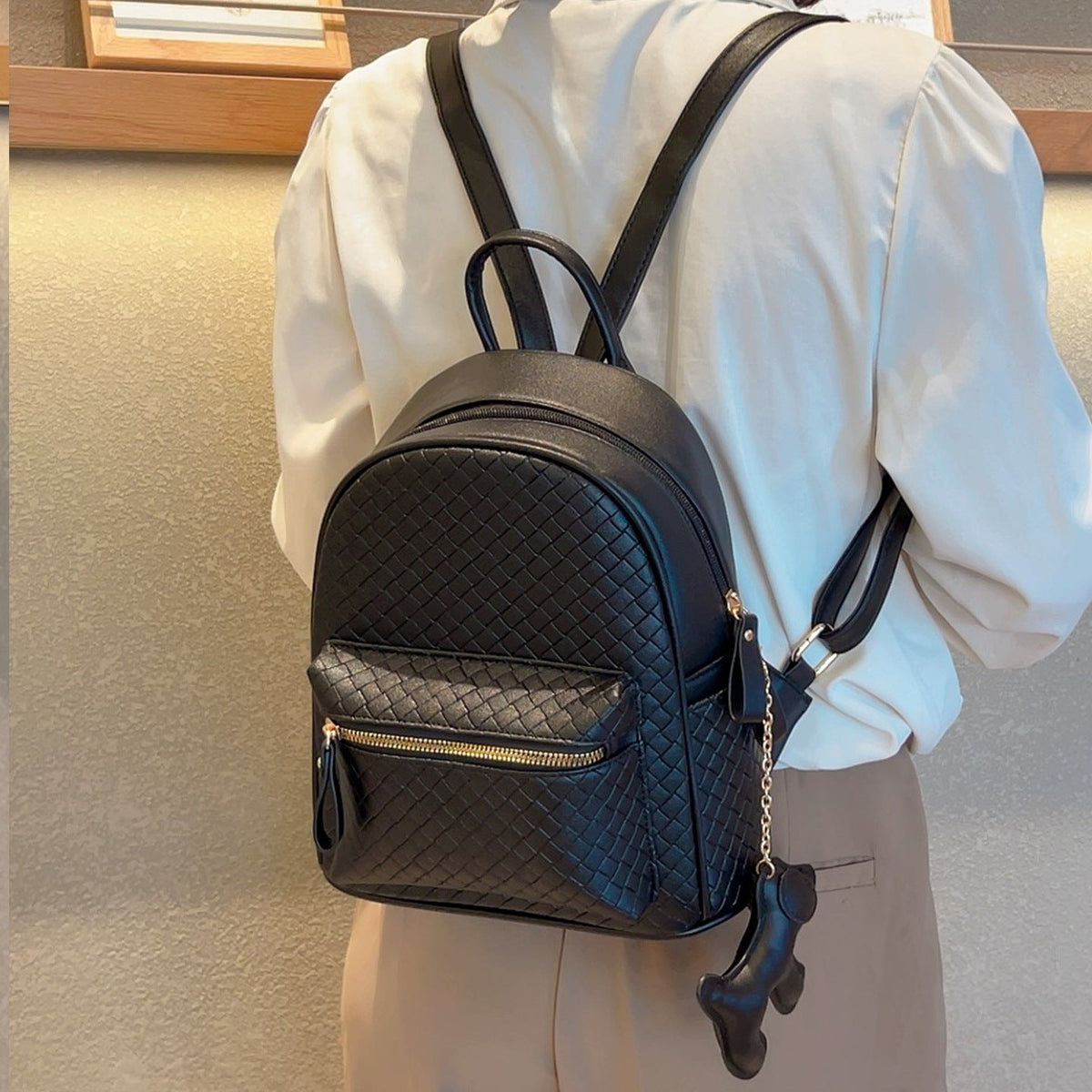 Woven Leather Mini Backpack LoungeYard — product view 6