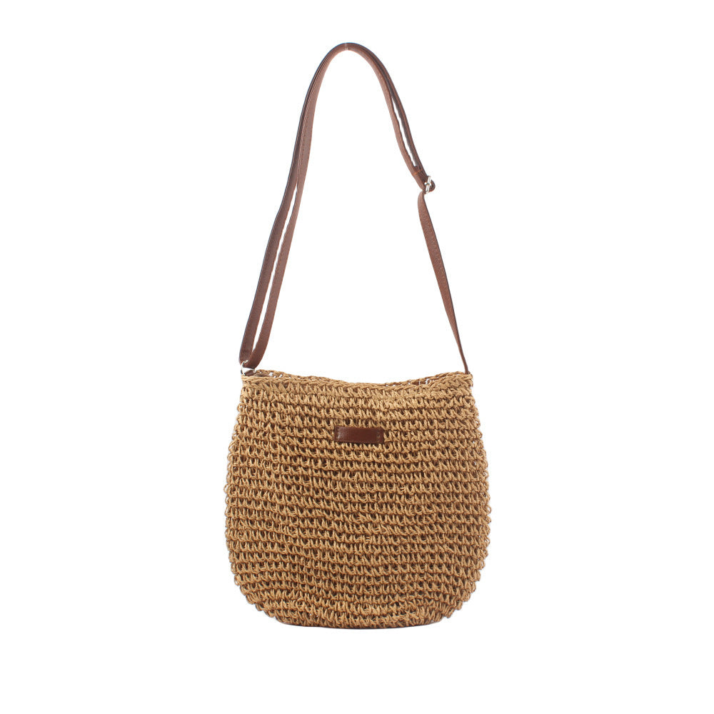 Shoulder bag made of handwoven natural material with adjustable shoulder strap LoungeYard — product view 7