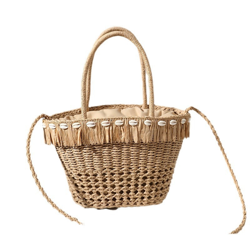 Braided straw bag with decorative tassel detail LoungeYard — product view 5