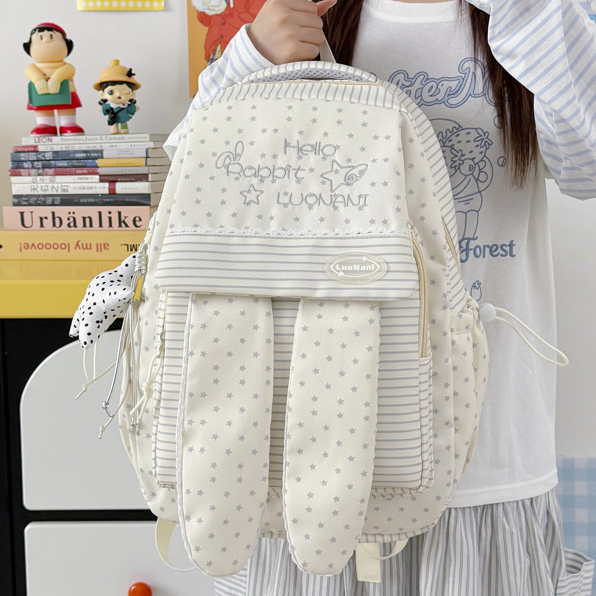 Cute Bunny Ear Patterned Backpack LoungeYard — product view 2