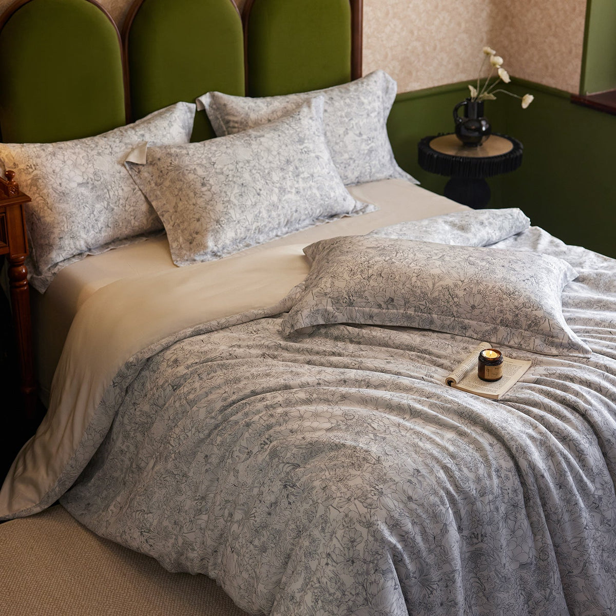 Premium cotton satin bedding set with watercolor wildflower print and extra soft satin finish — product view 4