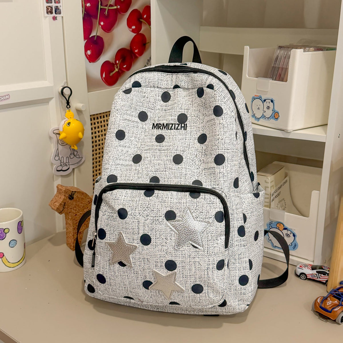 Fun Star-Embellished Polka Dot Backpack LoungeYard — product view 6