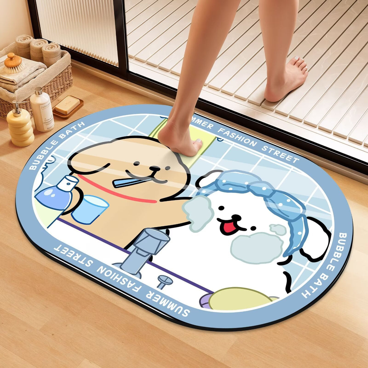 Playful Cartoon Dog Bath Mat LoungeYard — product view 1