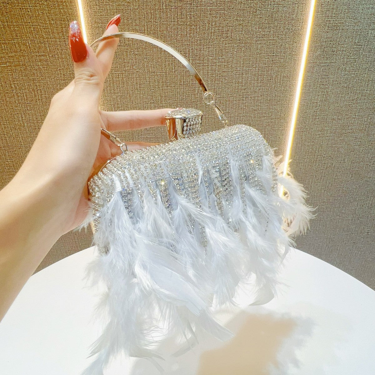 Feather-Embellished Evening Clutch — product view 2