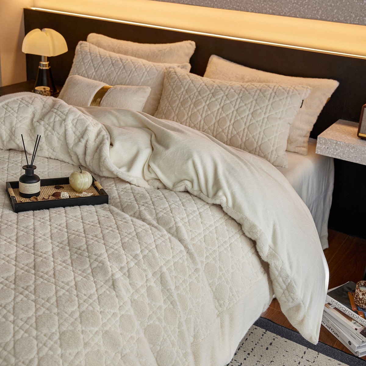 Quilted bedding set made of soft microfiber with diamond stitching — product view 1