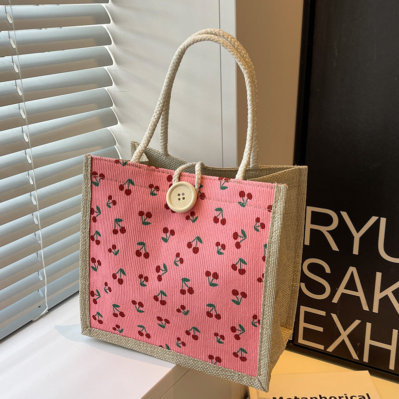 Floral Print Jute Tote Bag — product view 3