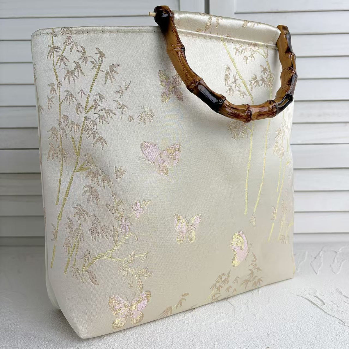 High-quality cotton tote bag with bamboo handles LoungeYard — product view 2