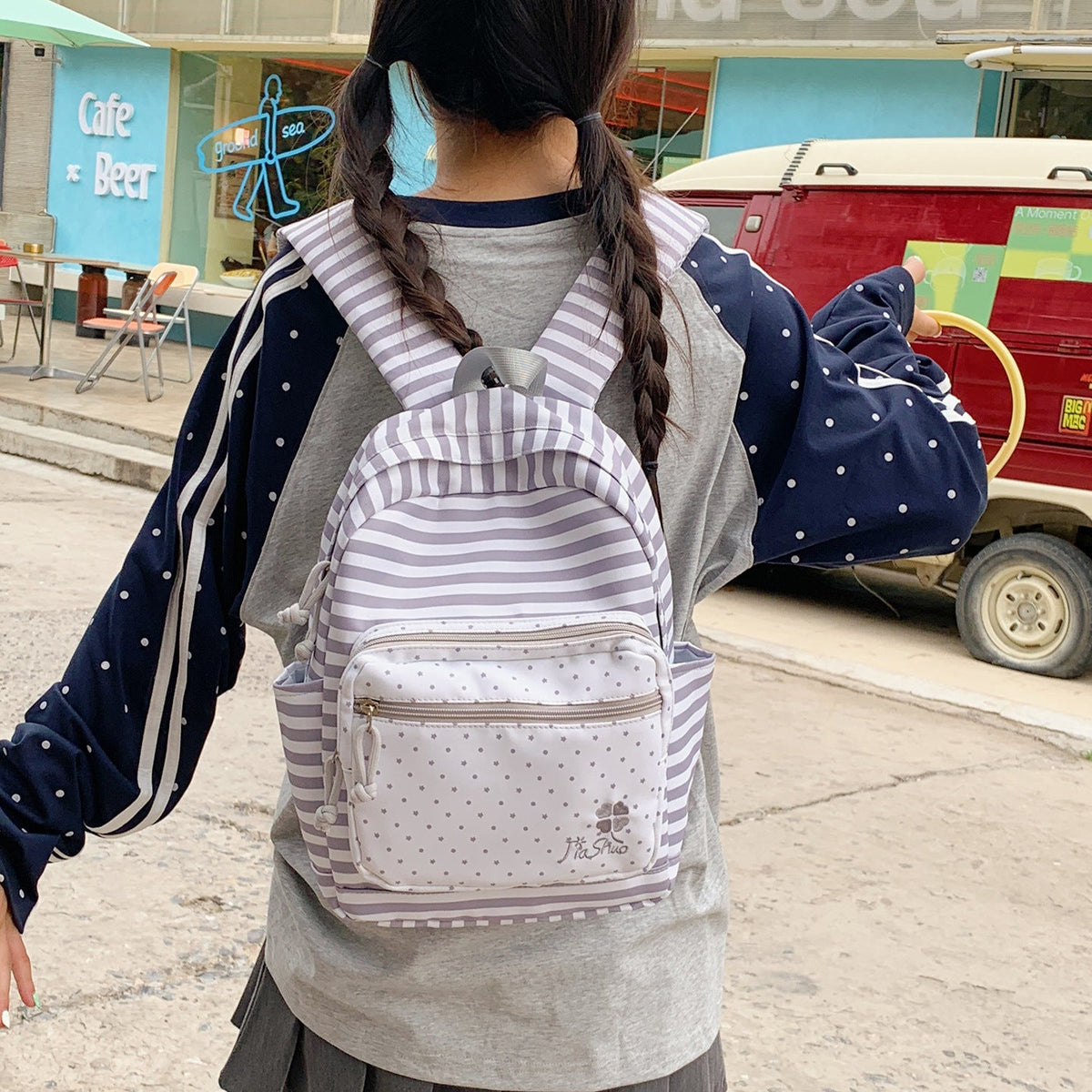 Lightweight Multi-Functional Striped Backpack LoungeYard — product view 2