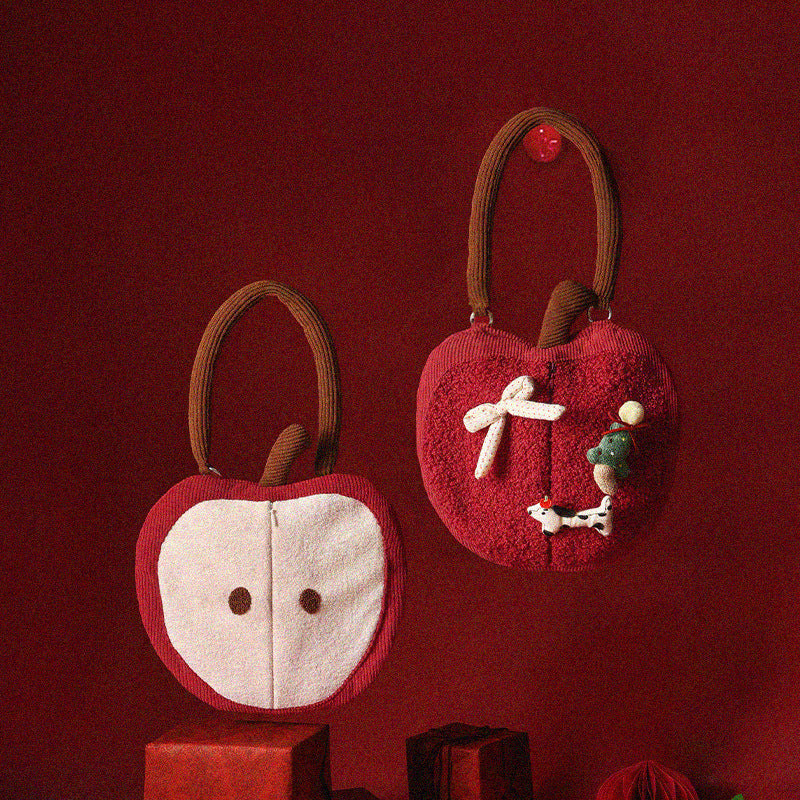 Cozy apple-shaped tissue dispenser crossbody bag with decorative appliqués LoungeYard — product view 1