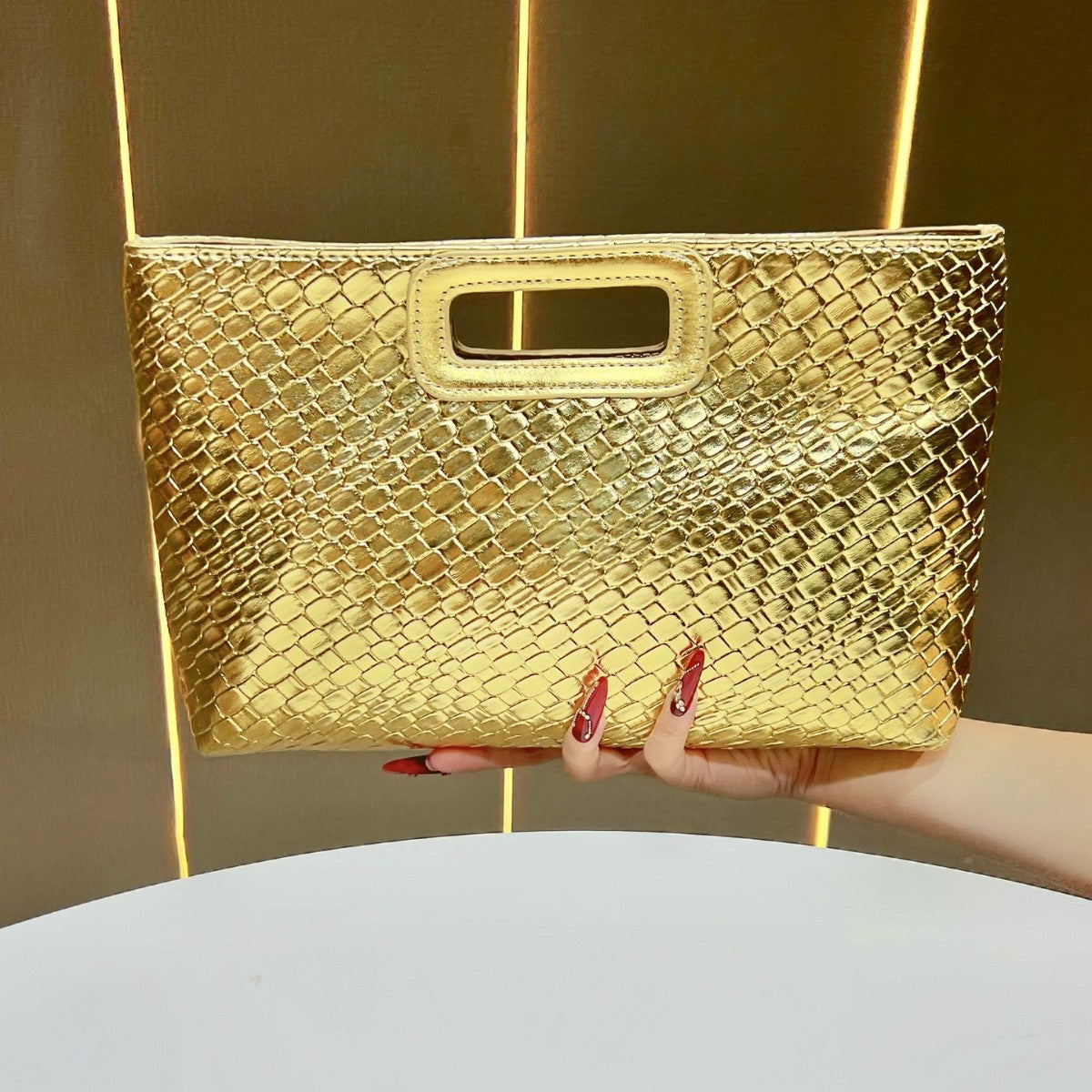 Textured Metallic Evening Clutch — product view 1