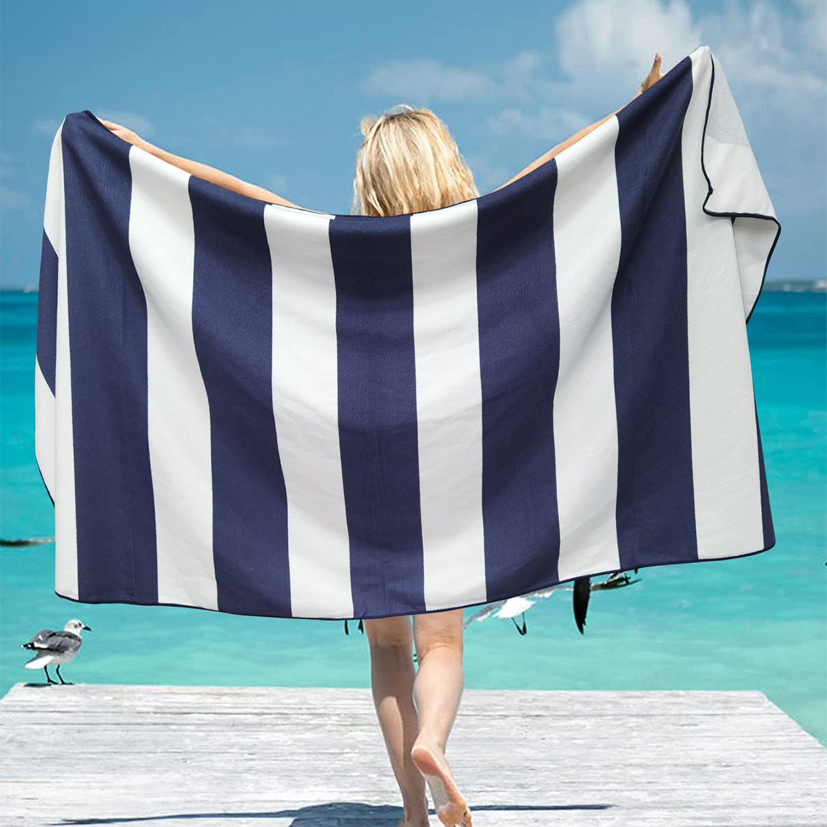 Beach towel with modern, geometric wide stripe pattern LoungeYard — product view 6