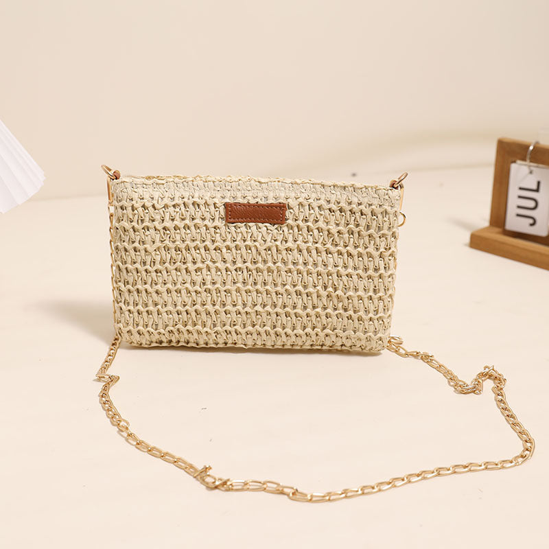 Handcrafted Shoulder Bag Made of Durable Straw Material with Gold Chain LoungeYard — product view 3