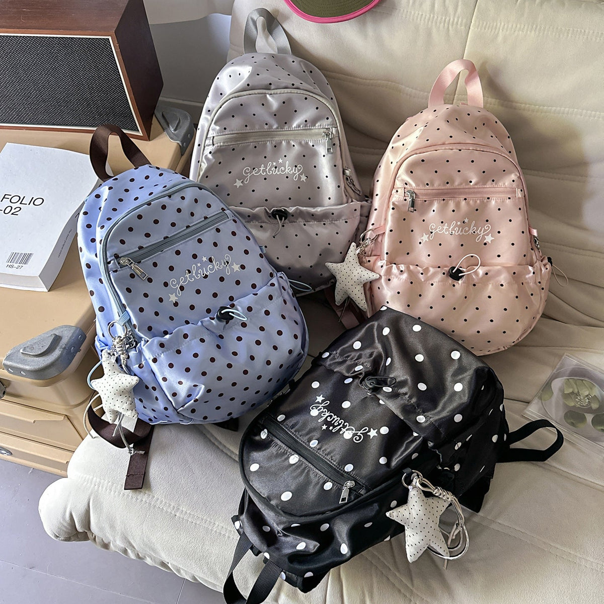 Lightweight Polka Dot Patterned Backpack LoungeYard — product view 4