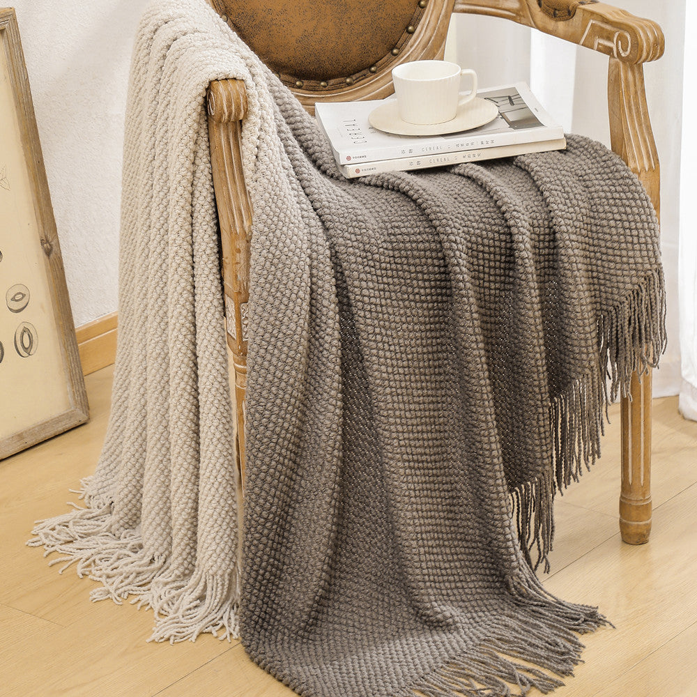 Luxury Textured Fringed Throw Blanket LoungeYard — product view 6