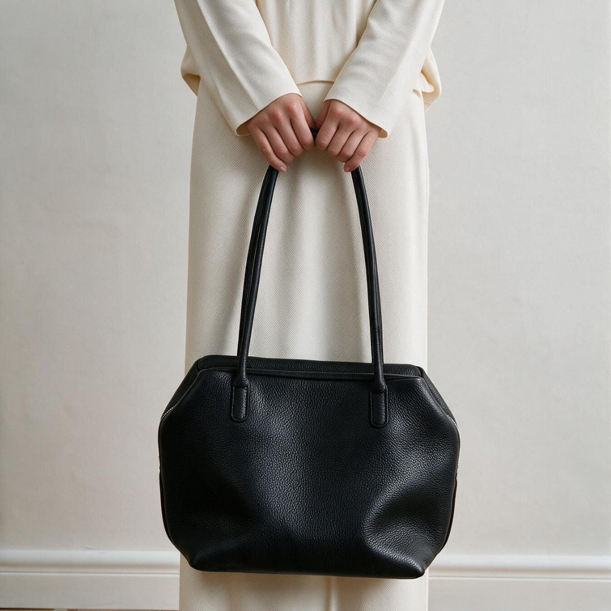 Pebbled Leather City Tote with Extended Shoulder Handles — product view 1