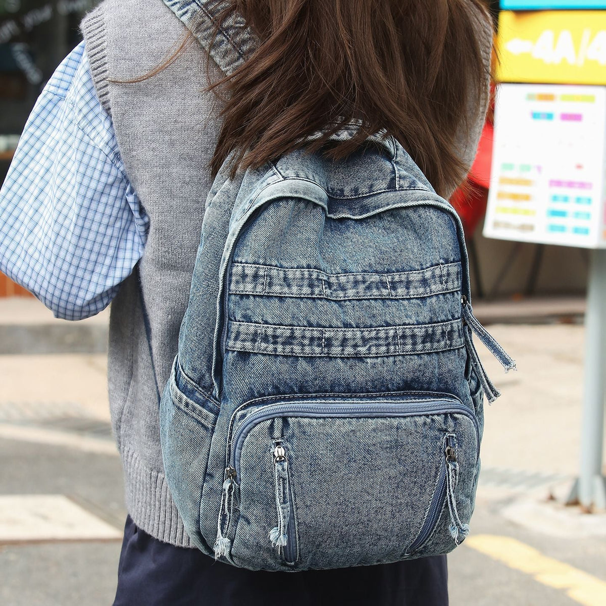 Durable Denim Fabric Backpack LoungeYard — product view 1