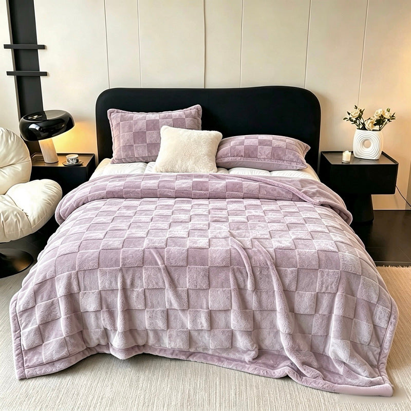 Textured Patchwork Fleece Blanket LoungeYard — product view 5
