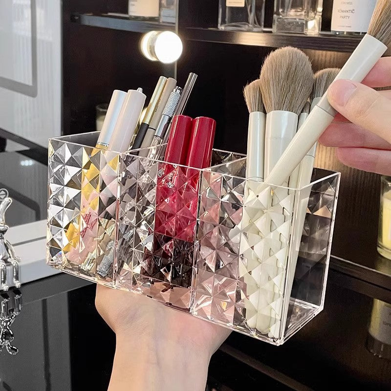 Acrylic Triple-Compartment Diamond-Cut Makeup Brush and Cosmetic Organizer LoungeYard — product view 5