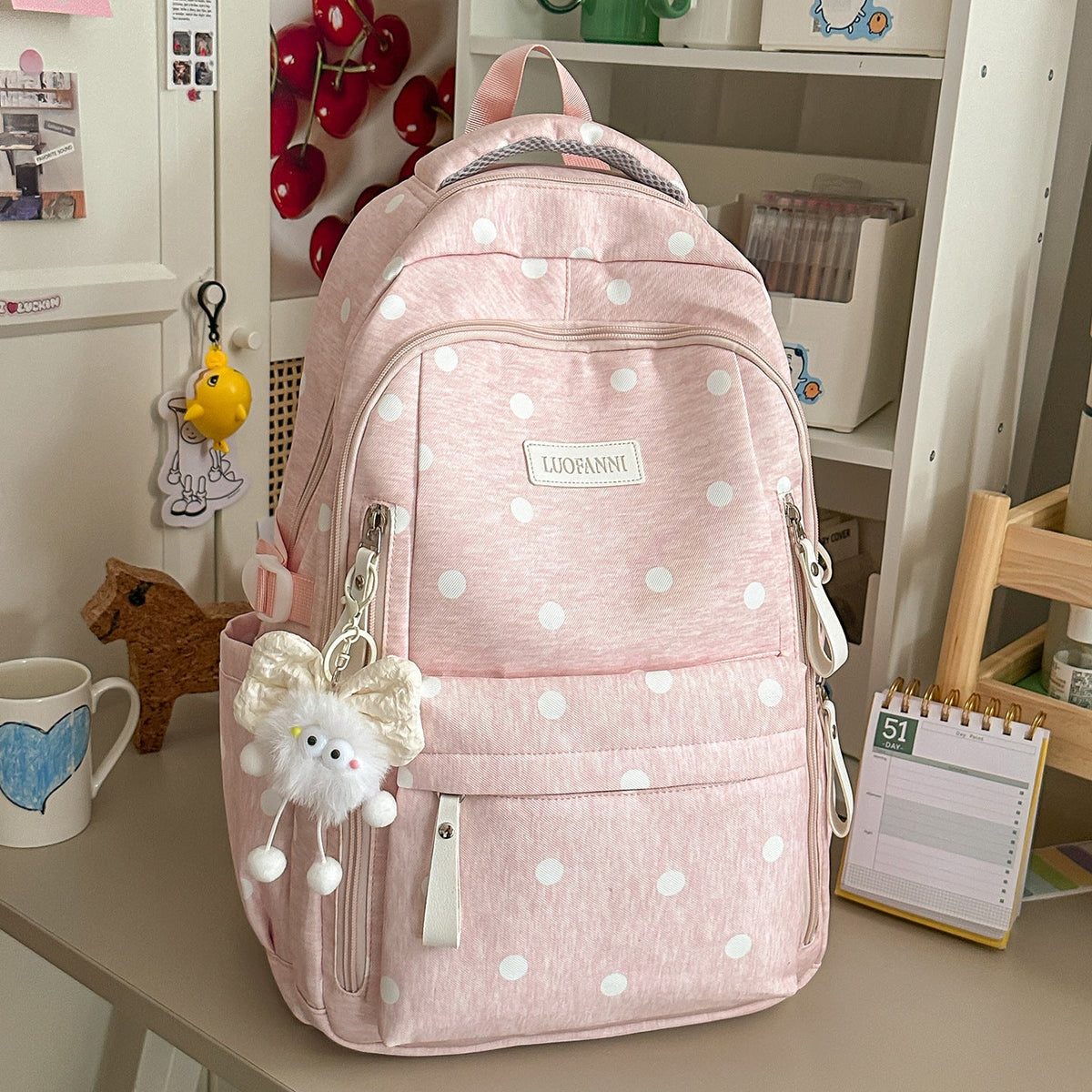 Stylish Polka Dot Patterned Backpack LoungeYard — product view 7