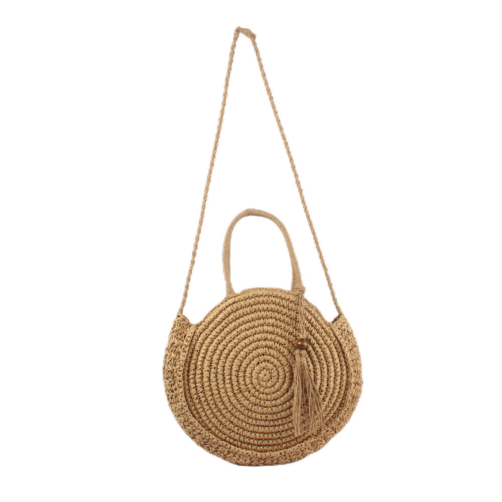 Round basket bag with elegant tassel LoungeYard — product view 2