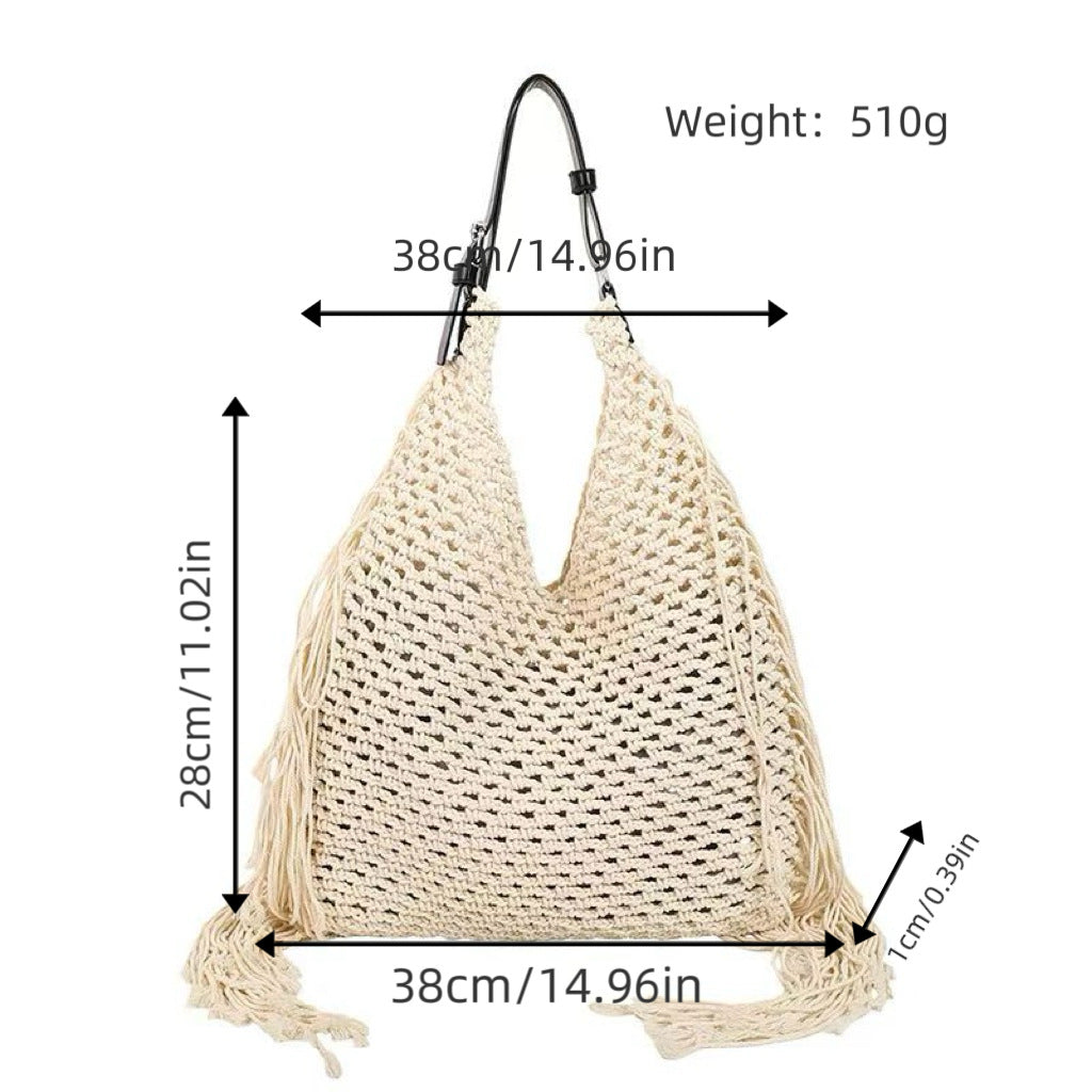 Structured beach bag with fringe details LoungeYard — product view 7