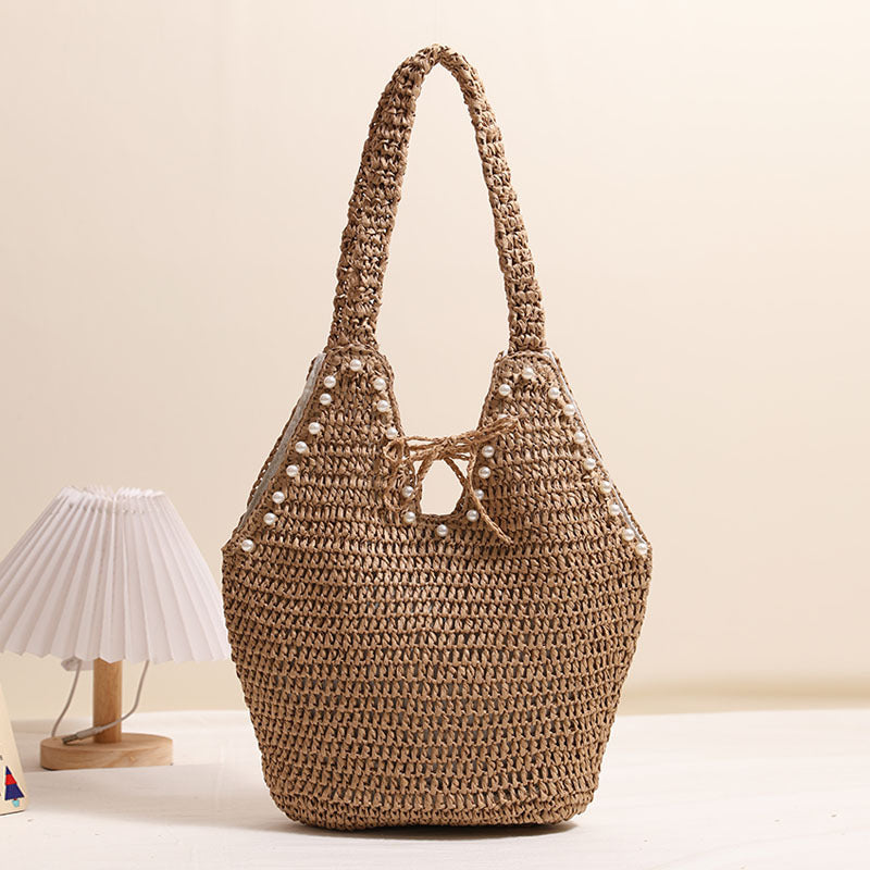 Handbag with pearl decor and innovative closure LoungeYard — product view 2
