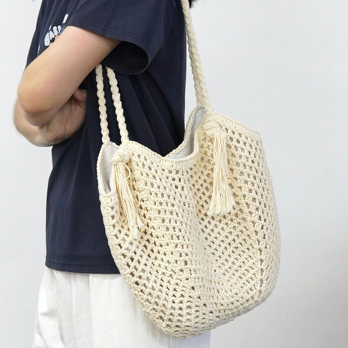 Macrame Beach Bag with Fringe Details LoungeYard — product view 1