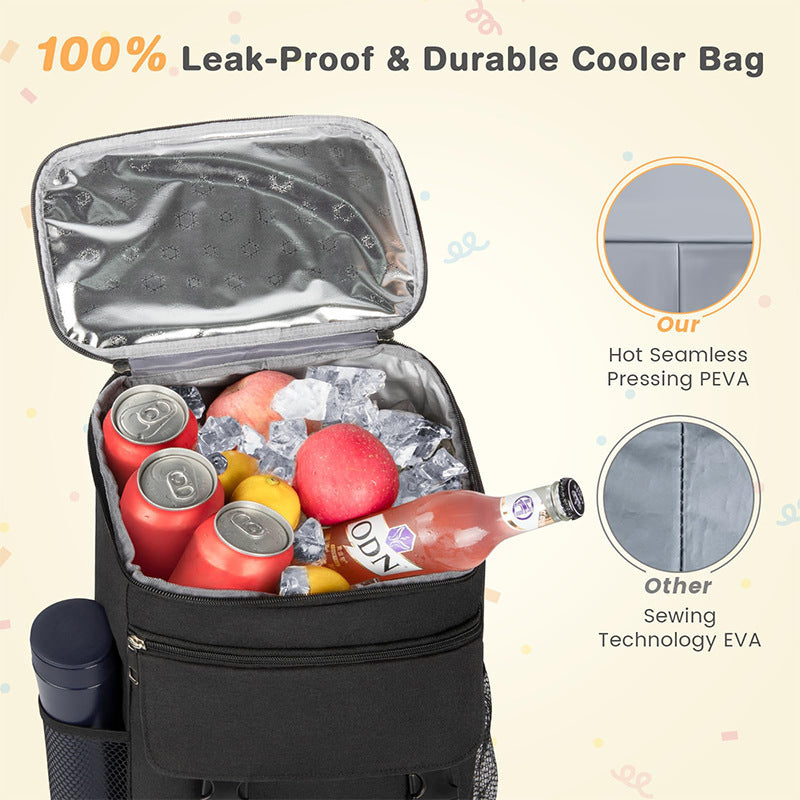 Unisex nan insulated cooler backpack with thermal lining, padded back and side bottle holders LoungeYard — product view 3