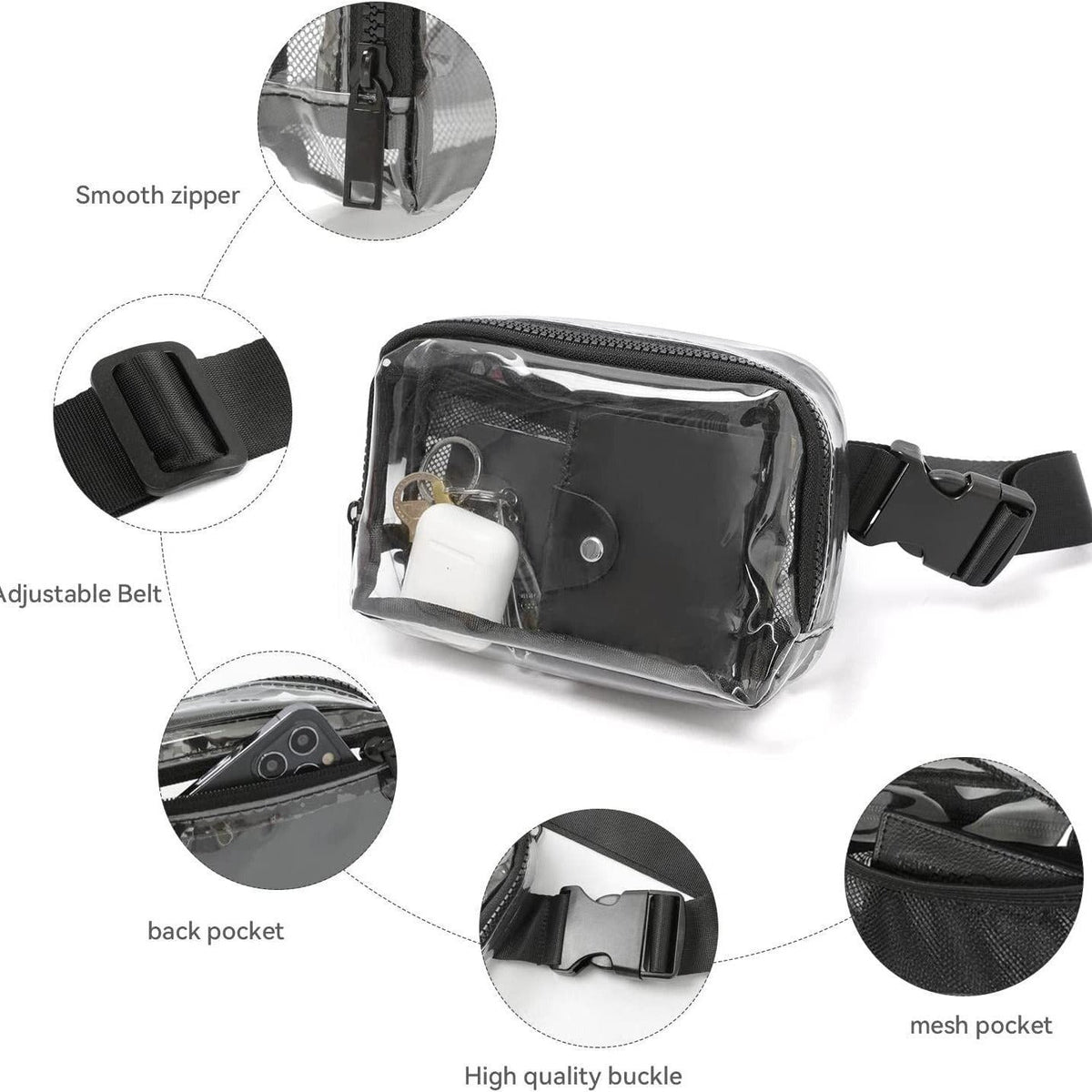 Transparent shoulder bag with mesh side pockets LoungeYard — product view 2