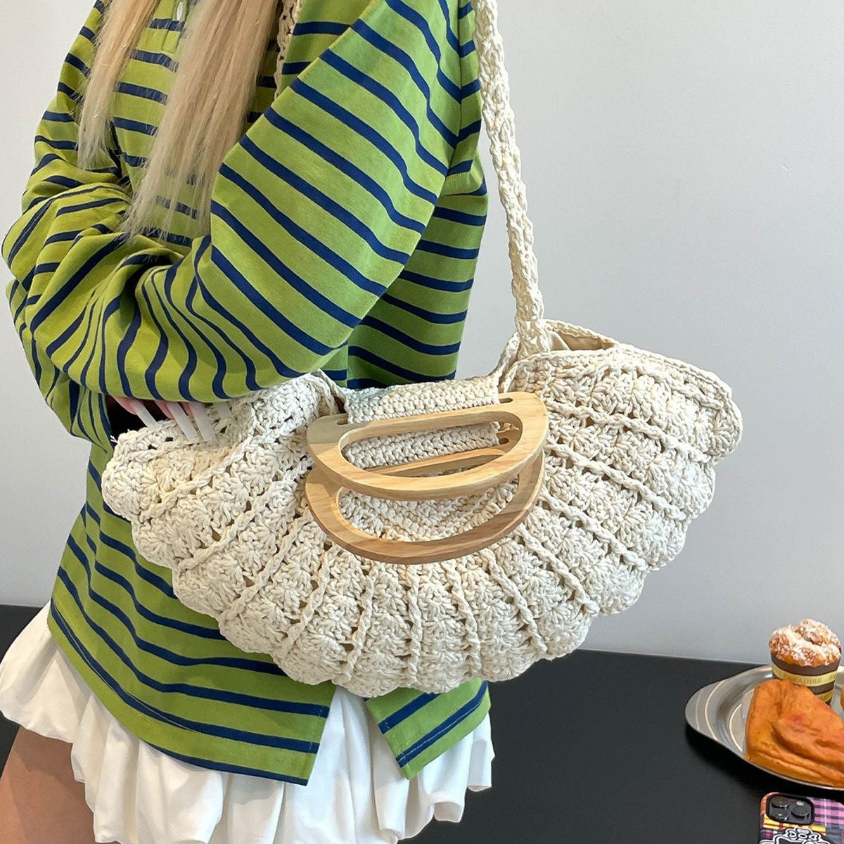 Handbag with Unique Wooden Handle Design LoungeYard — product view 2