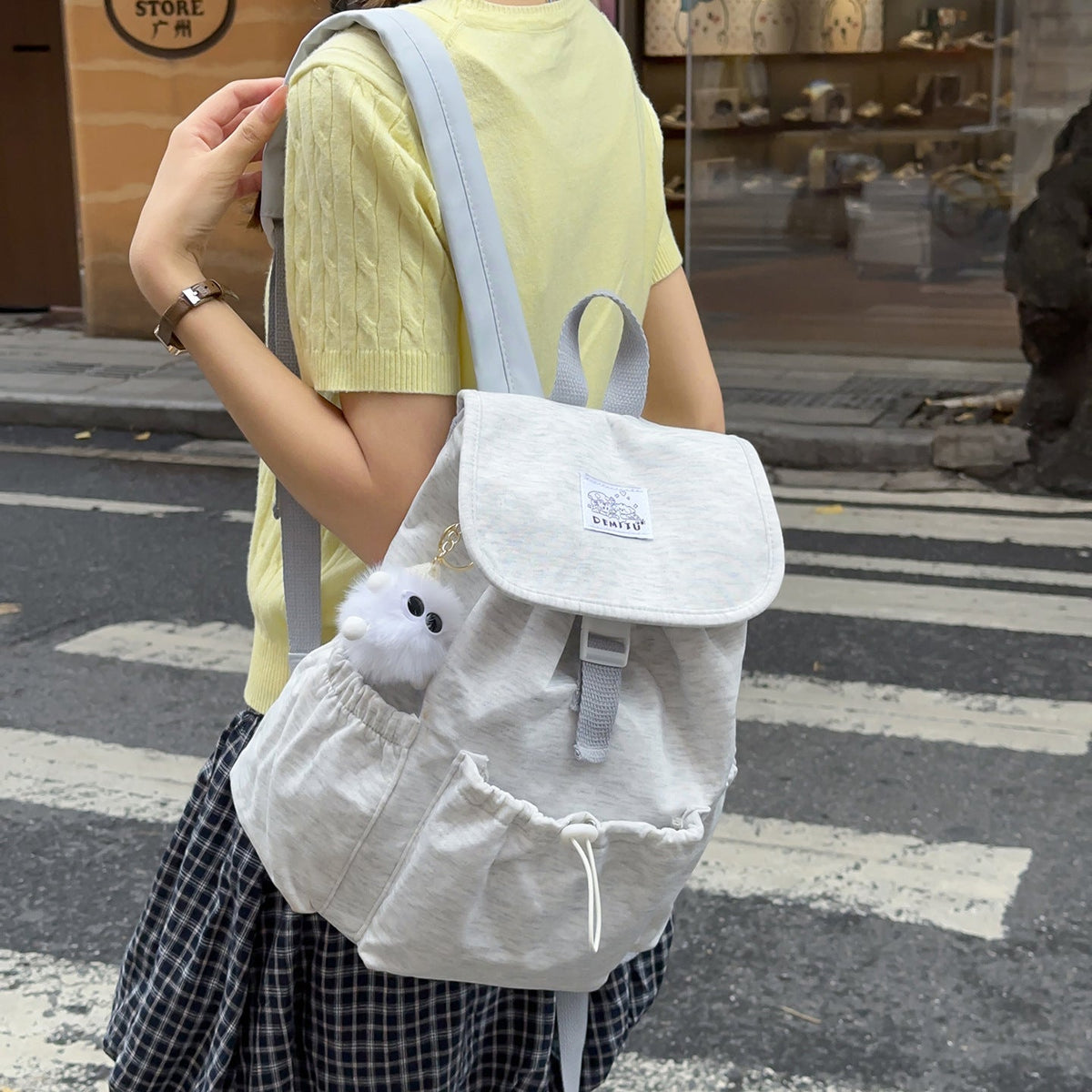 Casual Drawstring Flap Backpack LoungeYard — product view 3